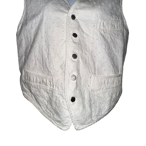 Vintage Guess Point Bottom Vest Juniors L Cream White Eyelet Tie in Back Retro - Picture 3 of 11